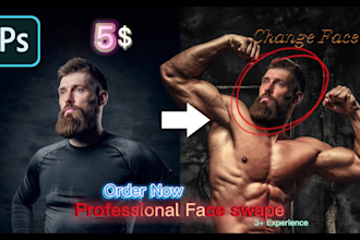 realistic face swap, head change and photo retouch