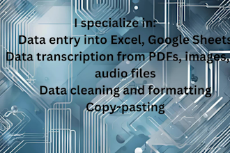 data entry, typing work job, excel data entry and cleaning