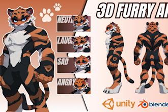 create custom vrchat furry avatar, fursona, and 3d vtuber model