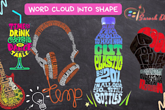 do word cloud art, text portrait art, typography, mug, banner, t shirt design