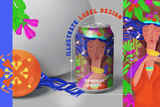 do product packaging label design for bottle wine beer with illustration