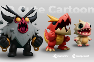 design cute 3d characters, blind box IP, action figures for 3d print in cartoon