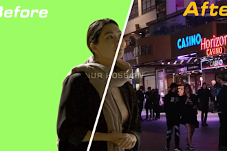 remove the green screen, background change, and rotoscoping