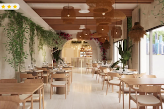do restaurant interior design, cafe, coffee shop and 3d rendering