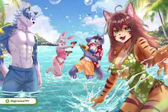 draw furry art, fursona, original character anime style, anthro, concept art