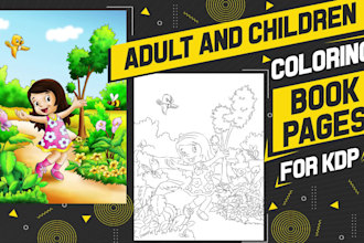 draw adult and children coloring book pages for KDP