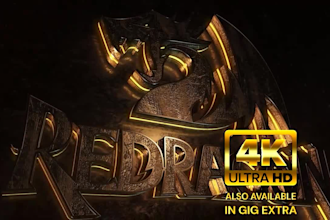 create grunge gold metallic neon glow powerful 3d logo intro animation