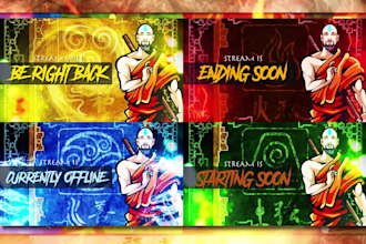 design animated twitch and kick overlay, custom logo, panels, alerts and emotes