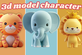 make cute 3d character modeling animal, furry, mascot, chibi, render in blender