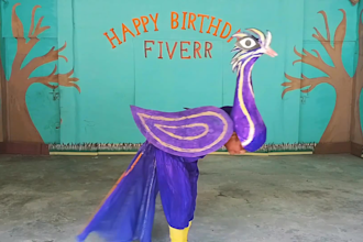 create a happy birthday greeting in a funny bird costume