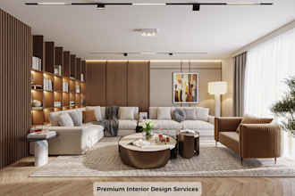 do modern 3d interior design and rendering for living room, kitchen, dining