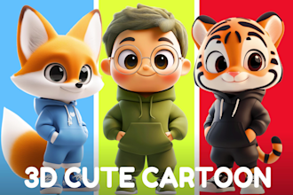 create cute 3d character, 3d animal, and 3d toy in cartoon style
