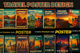 do retro vintage poster travel poster landscape skyline poster landmark art deco