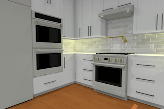 design kitchen cabinet plan, elevation, 3d and cutting lists