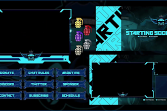 design custom twitch overlay, animated stream package, panels, and alerts