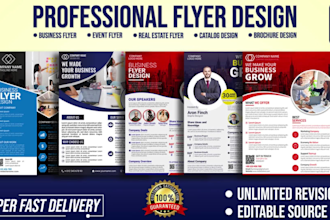 design professional business, club flyer and brochure with product catalog