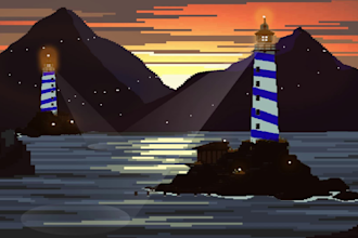 do a professional pixel art illustration backgrounds and video game accessories