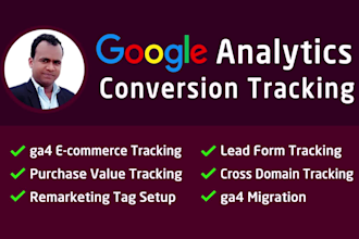 fix or setup ga4 ecommerce tracking, conversion tracking, ga4 migration via gtm