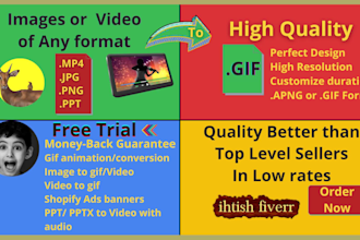 convert video,images,logo to,from GIF jpg,png,mp4 to,from GIF,animation fiverr