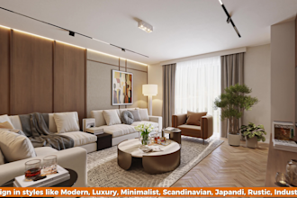 do modern 3d interior design and rendering for living room, kitchen, dining
