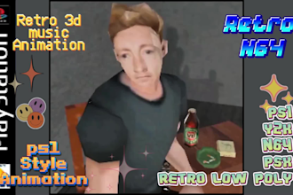 3d music animation in retro n64 ps1 y2k style, 3d model in ps1 low poly