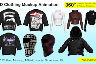 make 3d clothing mockup, apparel, and animation