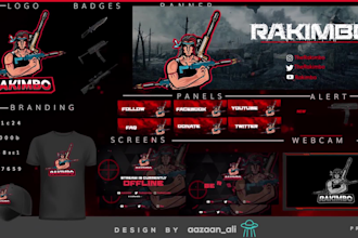 design twitch animated kick overlay with full stream package pro level
