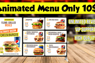 design digital menu or animated video menu for TV screen for food restaurant