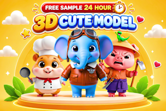 create 3d cute characters, mascot, action figures for 3d print in cartoon