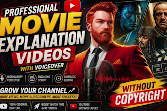 make movie explaination videos for youtube without copyright with voiceover