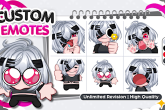do custom twitch emotes, chibi emotes, animated emotes, vtuber emotes for stream