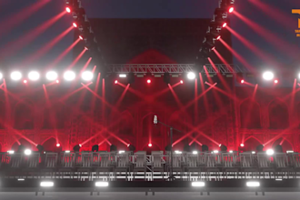 design a realistic 3d stage, concert or event setup