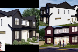 design house front elevation exterior 3d rendering animation