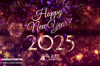 make luxurious happy new year video animation and company logo animation video