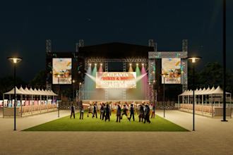 create 3d design for concert, exhibition, festival, birthday or wedding events
