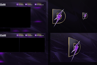 design animated twitch stream overlay, logo, panels, screens, alerts