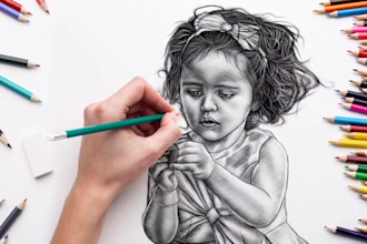 sketch your face with color pencil style, high file quality