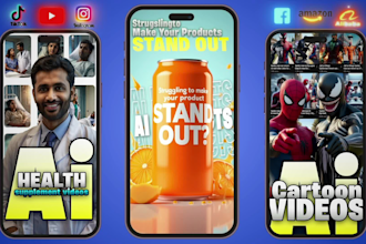 create ai cartoon, ai health supplement, ai product ads and history fact videos