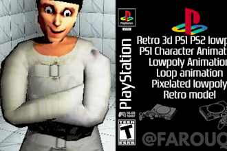 create retro 3d ps1 ps2 psx lowpoly animation, characters for games and vtuber