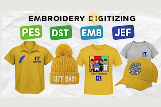 do embroidery digitizing logo into dst pes jef emb files in 6 hours