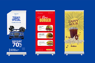design roll up banner, digital content, menu and flyers