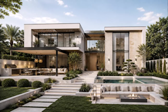 design 3d landscape, backyard and front yard, facade ,pergola, villa exterior