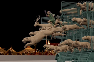 do cgi compositing, vfx horror, fire explosion, 3d animal animation, film effect