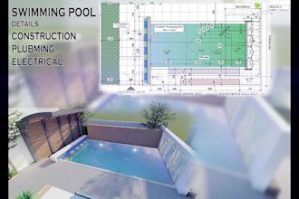 design and draft swimming pool details, 3d model, animation