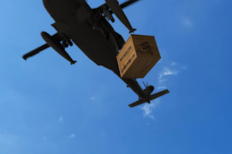 create a drop package promo with a helicopter