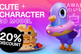 design cute 3d character, animal, toy, action figure modeling and rendering