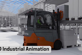 create 3d industrial forklift animation, 3d factory technical warehouse workflow