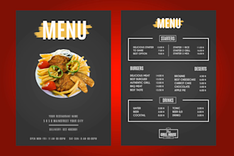 design TV menu restaurant menu digital menu board food menu tri bi fold menu