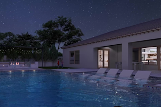 create 3d backyard and landscape design with pool, patio and pergola