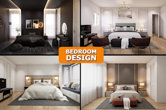 do modern bedroom interior design and realistic 3d rendering